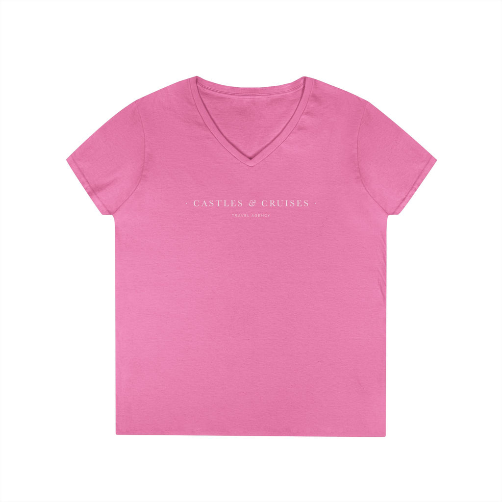 Castles and Cruises Ladies' V-Neck T-Shirt with White