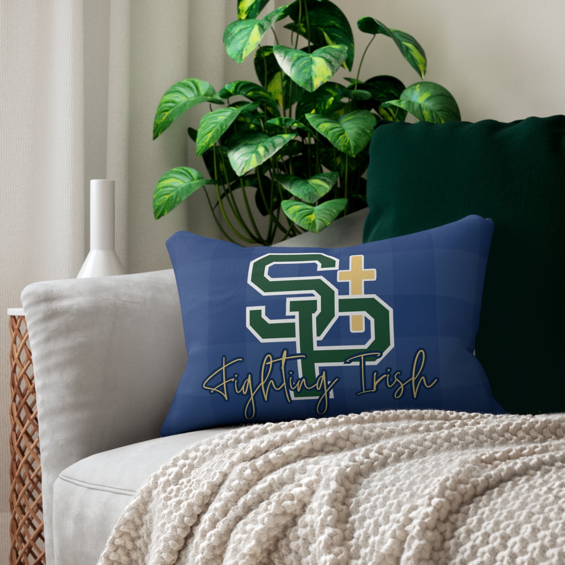 Fighting Irish Blue Plaid Lumbar Pillow