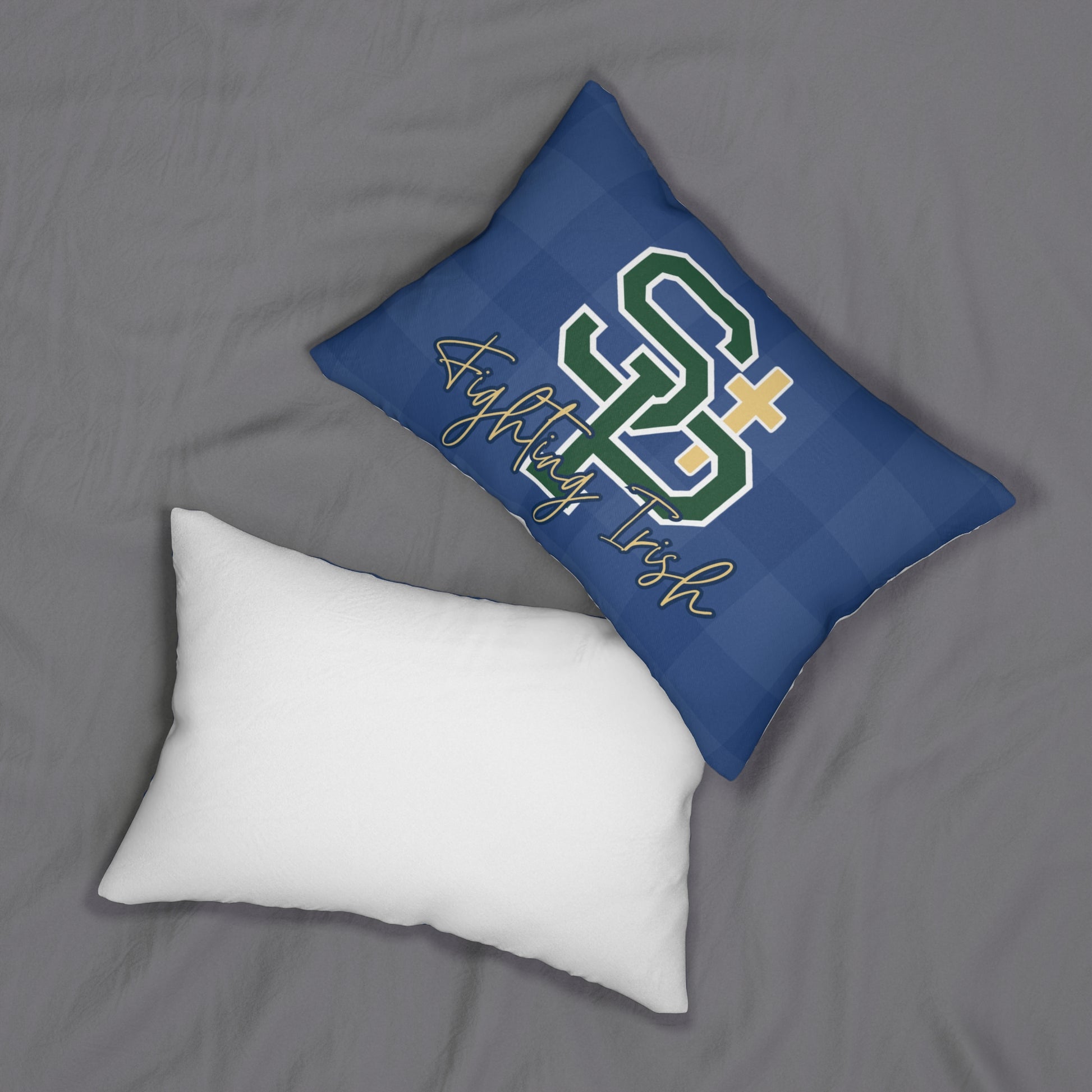 Fighting Irish Blue Plaid Lumbar Pillow