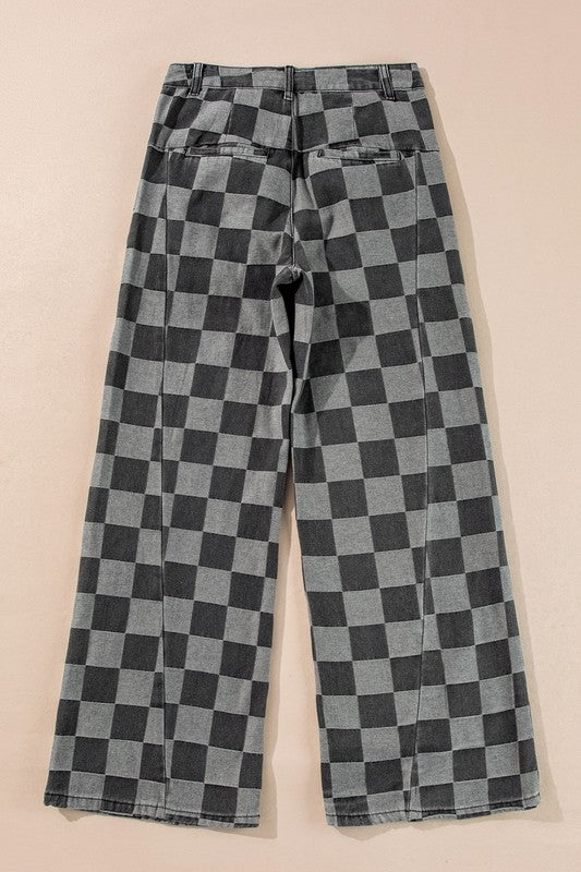 Game Day Grids- Checkered Black Jeans