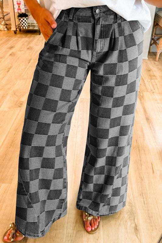 Game Day Grids- Checkered Black Jeans