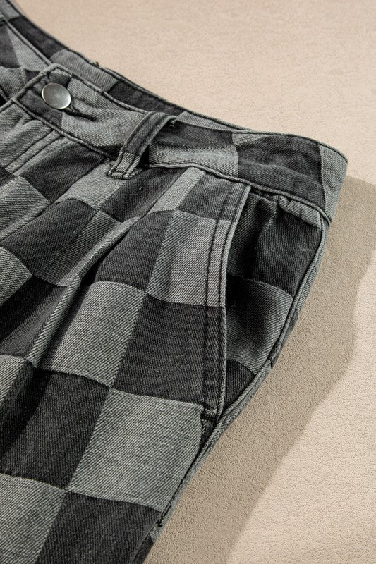 Game Day Grids- Checkered Black Jeans