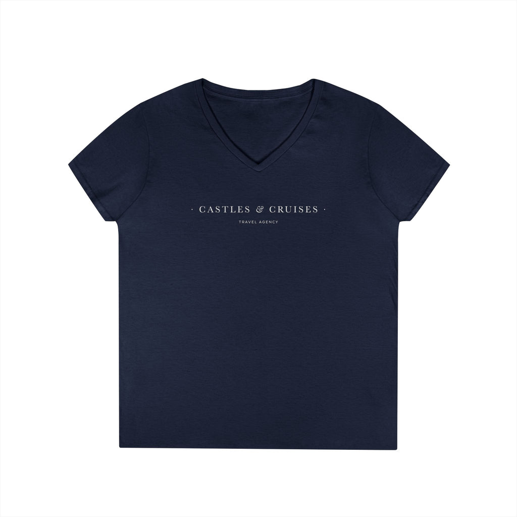 Castles and Cruises Ladies' V-Neck T-Shirt with White