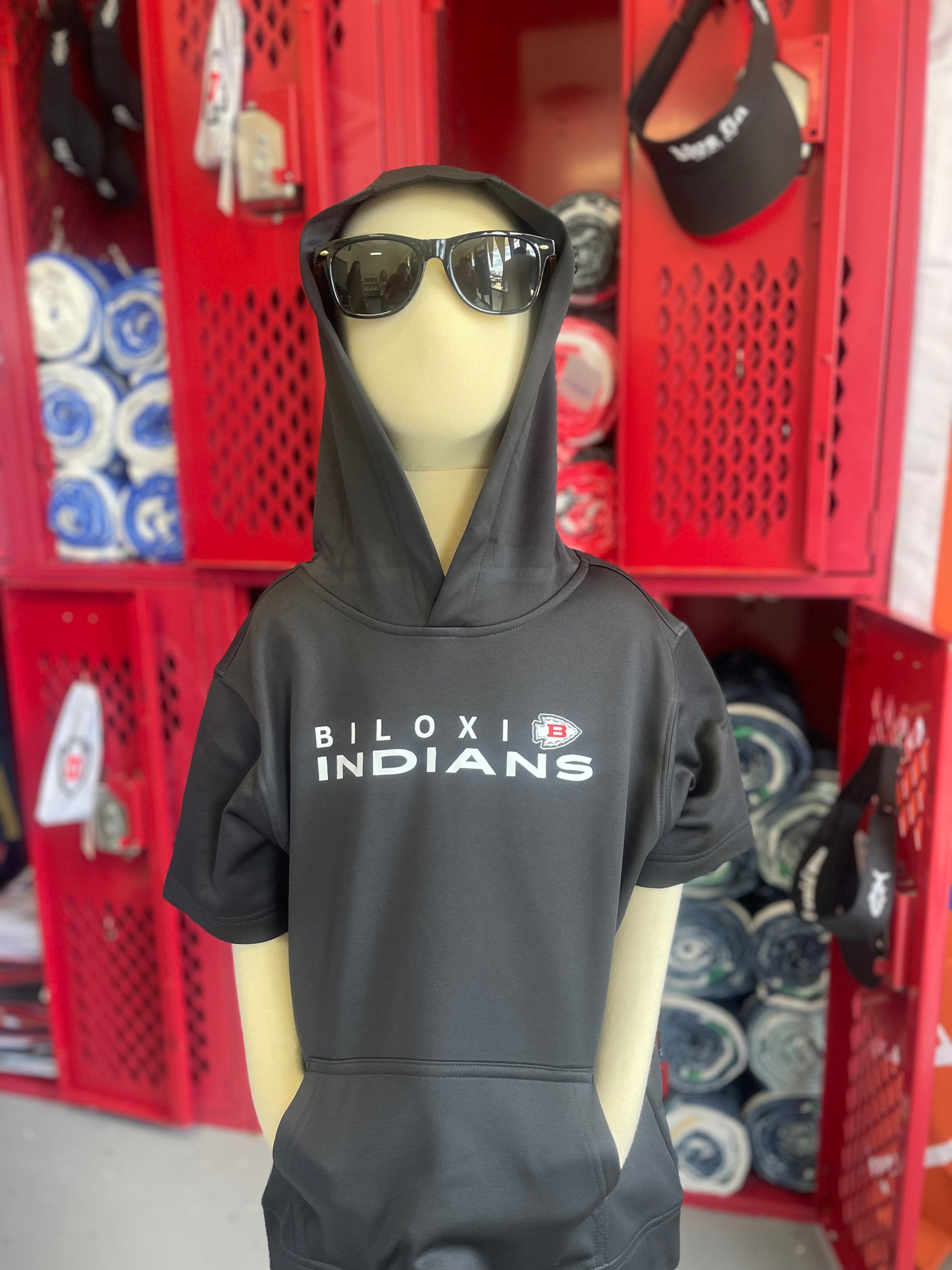 Biloxi Tribe Vibes Short Sleeve Hoodie YOUTH (black)