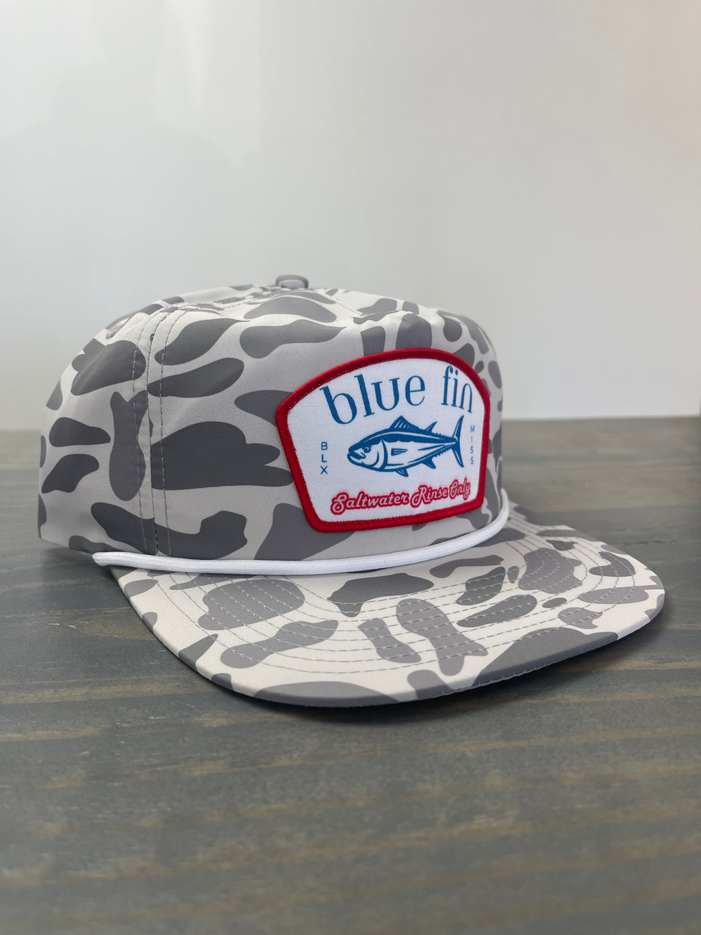 Salty Camo- Blue Fin Hat (adult)
