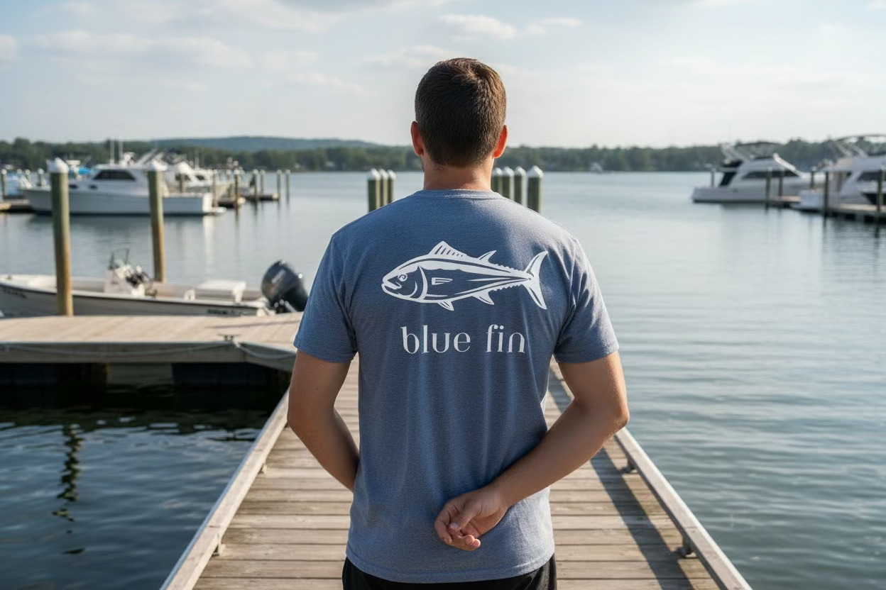 Blue Fin Logo Tee - Blue/White
