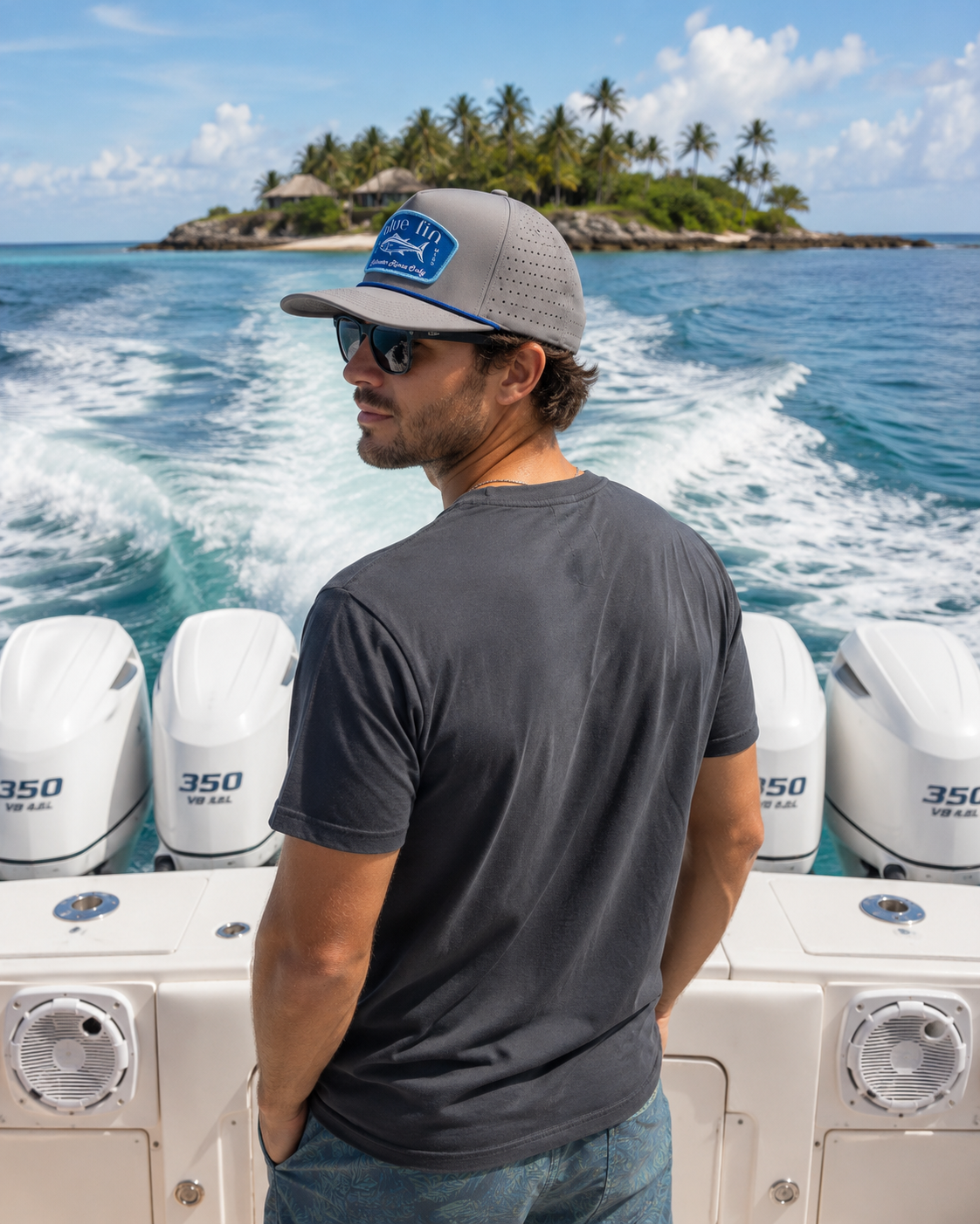 Boat Hair- Don't Care- Blue Fin Hat (adult)