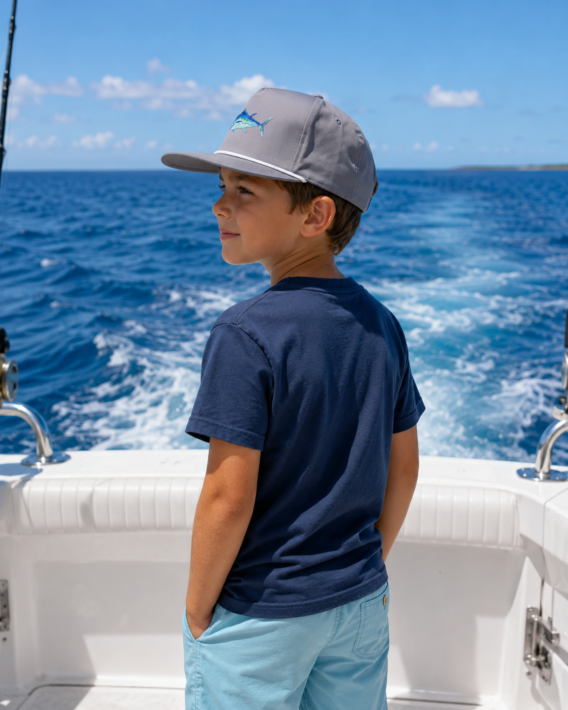 Suns Out. Fins Out. Blue Fin Hat (YOUTH)